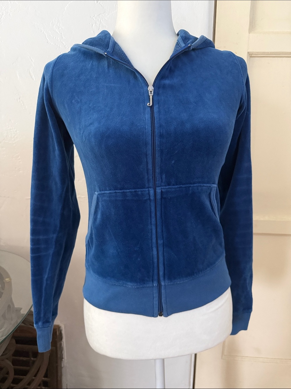 Y2K Juicy Couture Blue Velour Hoodie Jacket